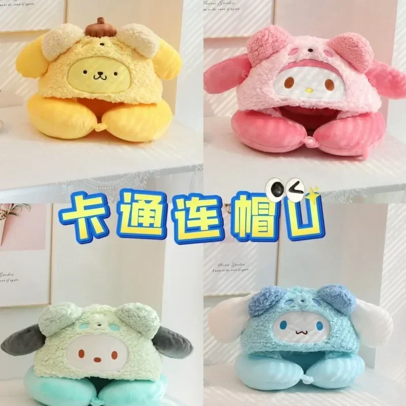 Cinnamoroll minha melodia anime kawaii moda ins pescoço travesseiro bonito dos desenhos animados pochacco viagem com capuz escritório nap travesseiro presentes para crianças