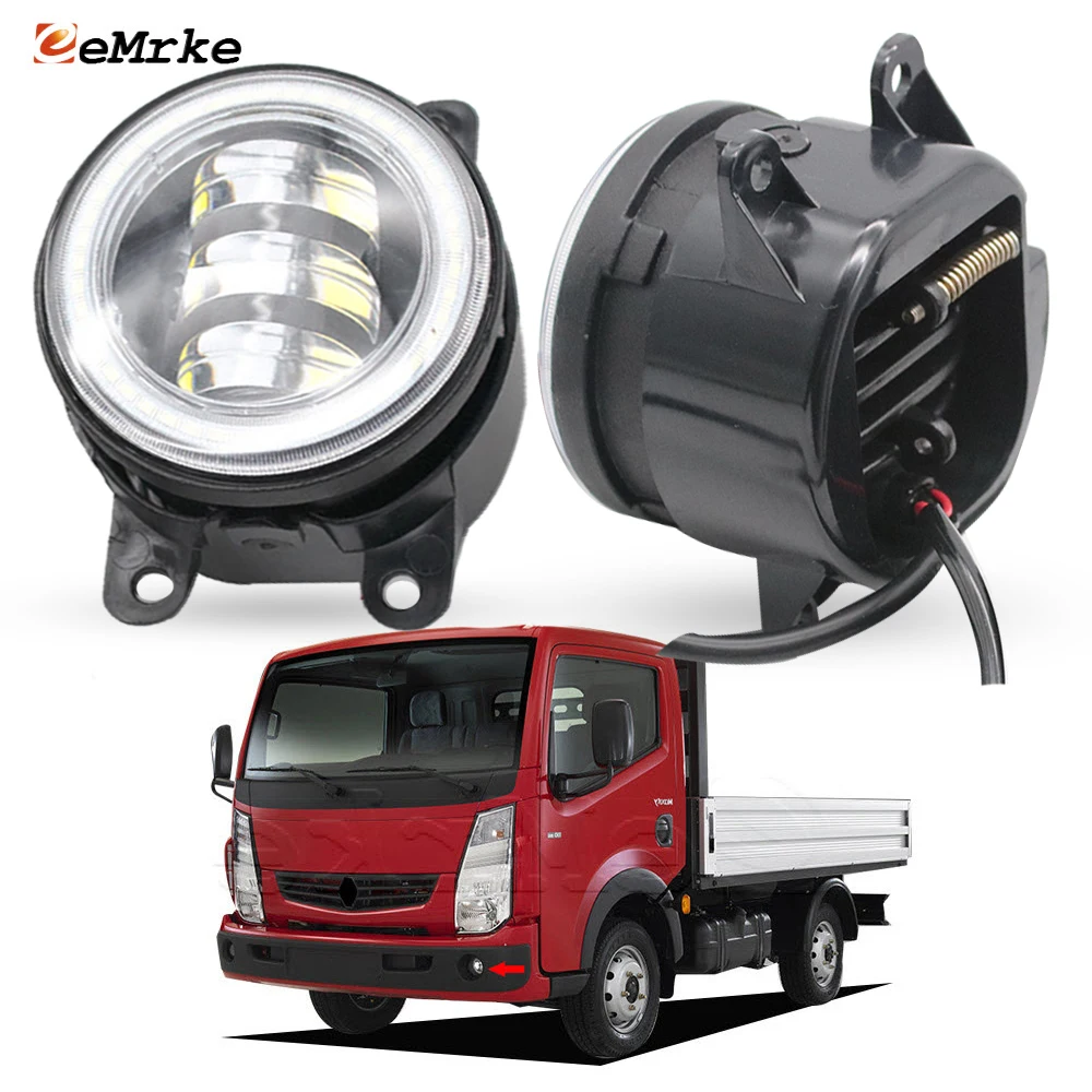 LED Fog Lights Angel Eyes DRL for Renault Maxity Nissan Cabstar Atlas F24 Mitsubishi Fuso Canter Guts 2008-2013 with Lens Halo