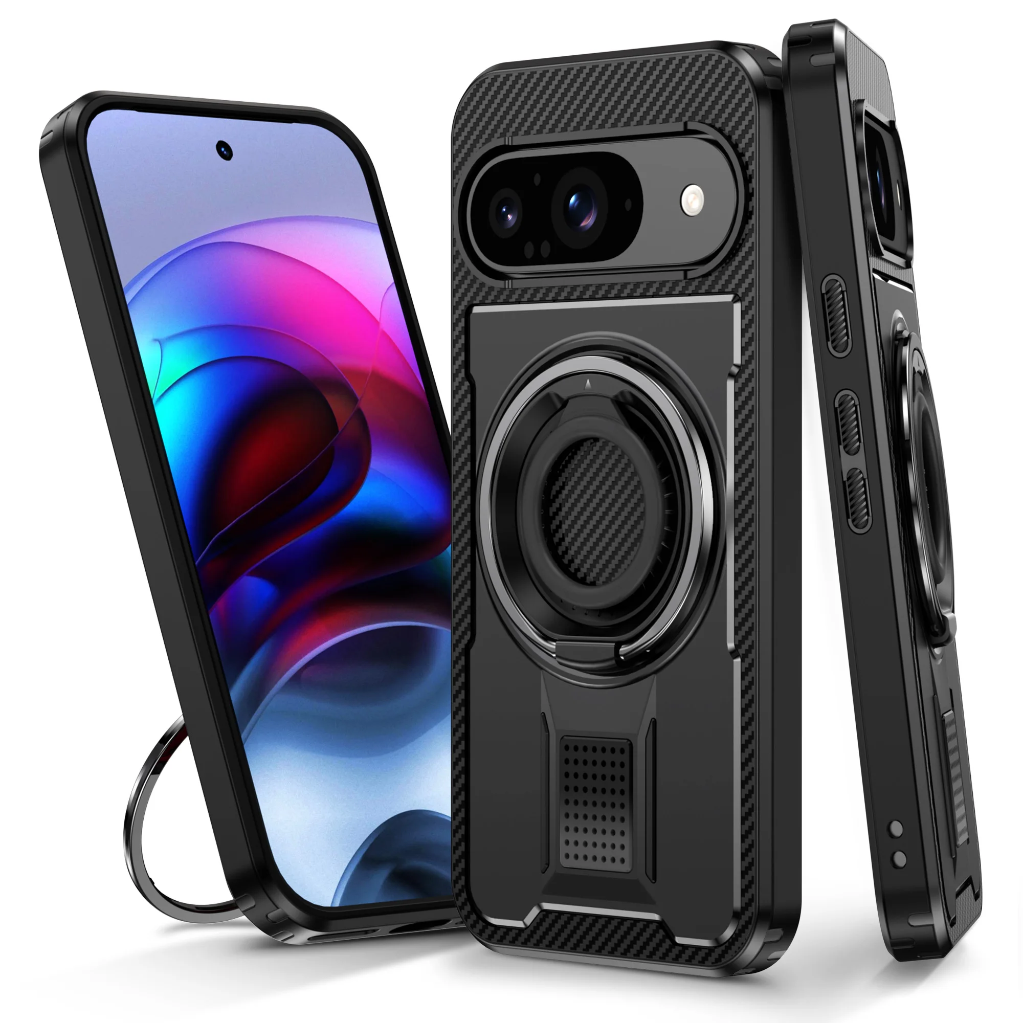 HARUINO for Google Pixel 9 Pixel 9 Pro XL Case Anti Drop Heat Dissipation Elastic Ring Buckle Rotating Stand Phone Case