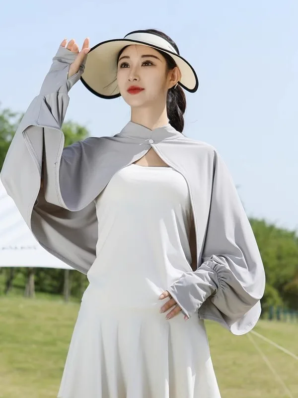 Ice Silk UV Protection Clothing Shoulder Shawl One-Piece Cycling Women's Short Thin Outerwear Anti-Uv Sunscreen Suit