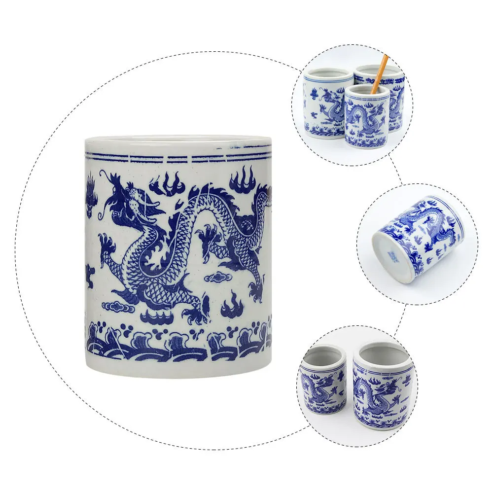 

Multi Functional Ceramic Pen Holder in Traditional Blue White Porcelain Style Desk Storage for Office Home Study Area Use