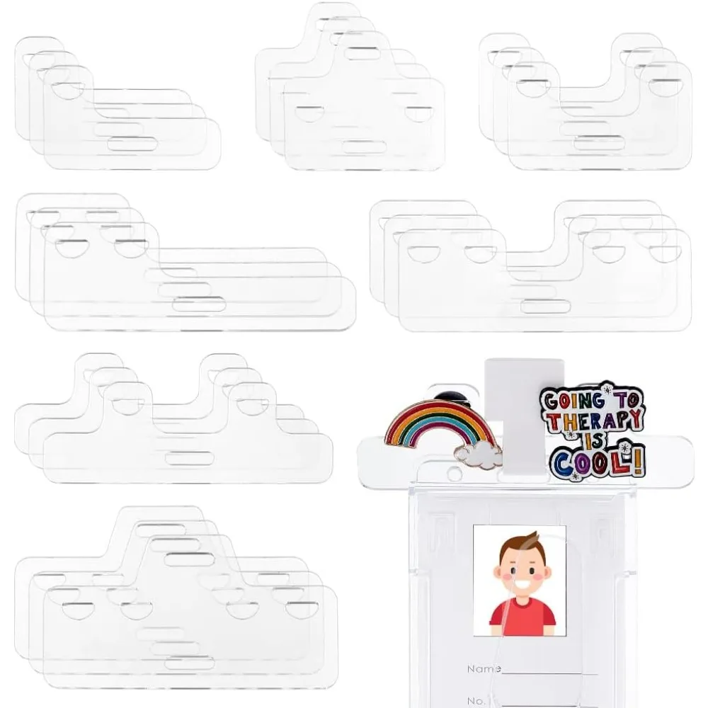 21pcs 7 Styles Badge Buddy Topper Buddy Pin Holder ID Badge Topper Clear Acrylic Card Holder Vertical Horizontal Badge Holder