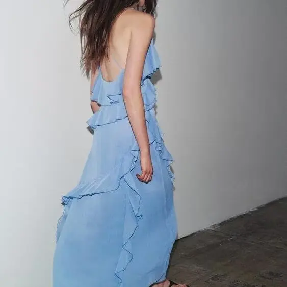 ZBZR Frühling Neue Damen Dr. Bal Layered Dekoration Spitzenbesatz Dr. Ele Hohe Taille Svel Midirock V-ne Reißverschluss