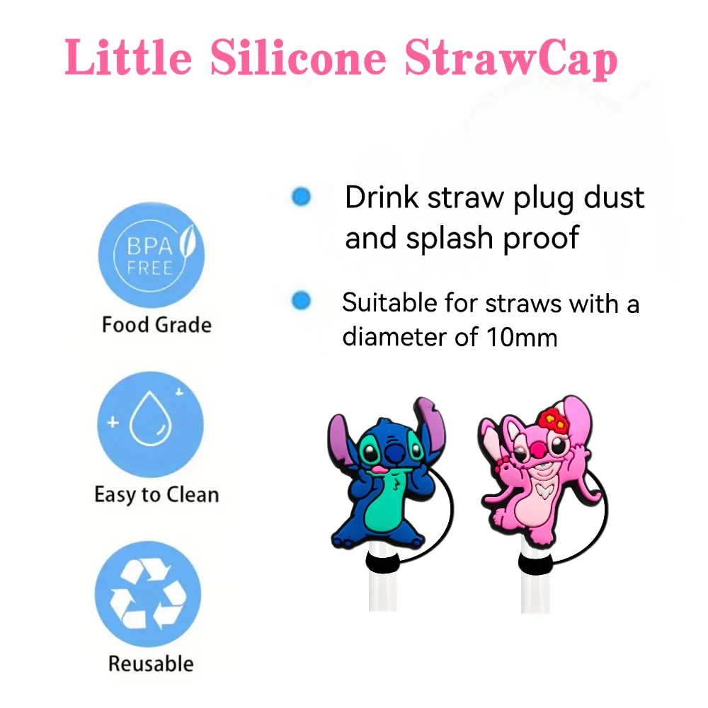 MINISO New Stitch Straw Toppers for10mm, Straw Caps for Glass Cup,with 30&400z Tumbler with Handle Dust-Proof Reusable Cover