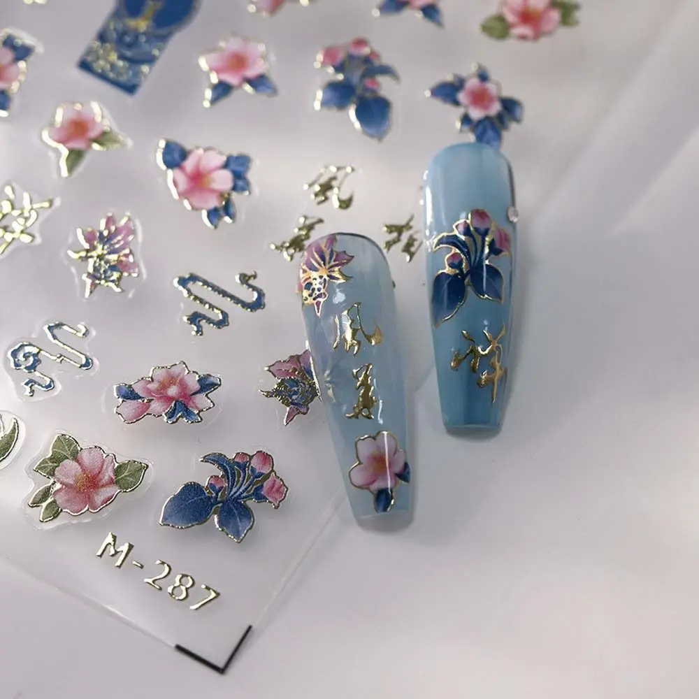 Flowers Chinese Nail Stickers Phoenix Cheongsam Accessories Chinese Nail Decals Hot Stamping Nail Supplies