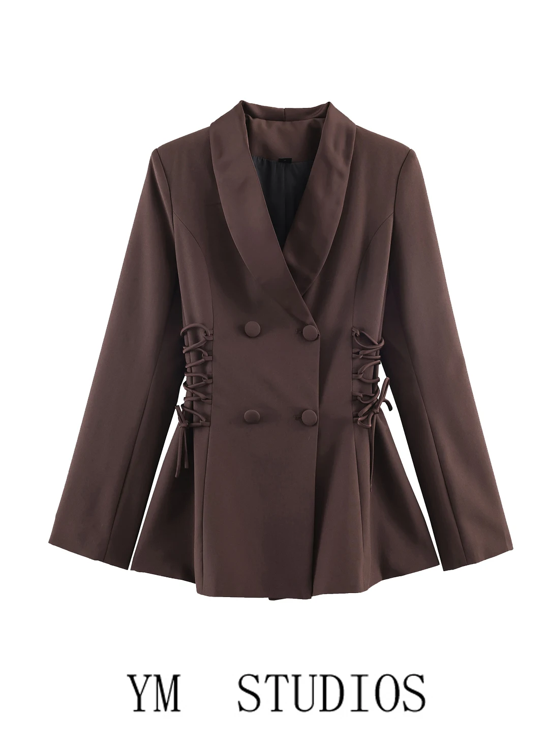 

Ele Brown Suit Jaet Women's High-End Double-Breasted Satin Patchwork Waist-Cinching Belted Faionable Businwear