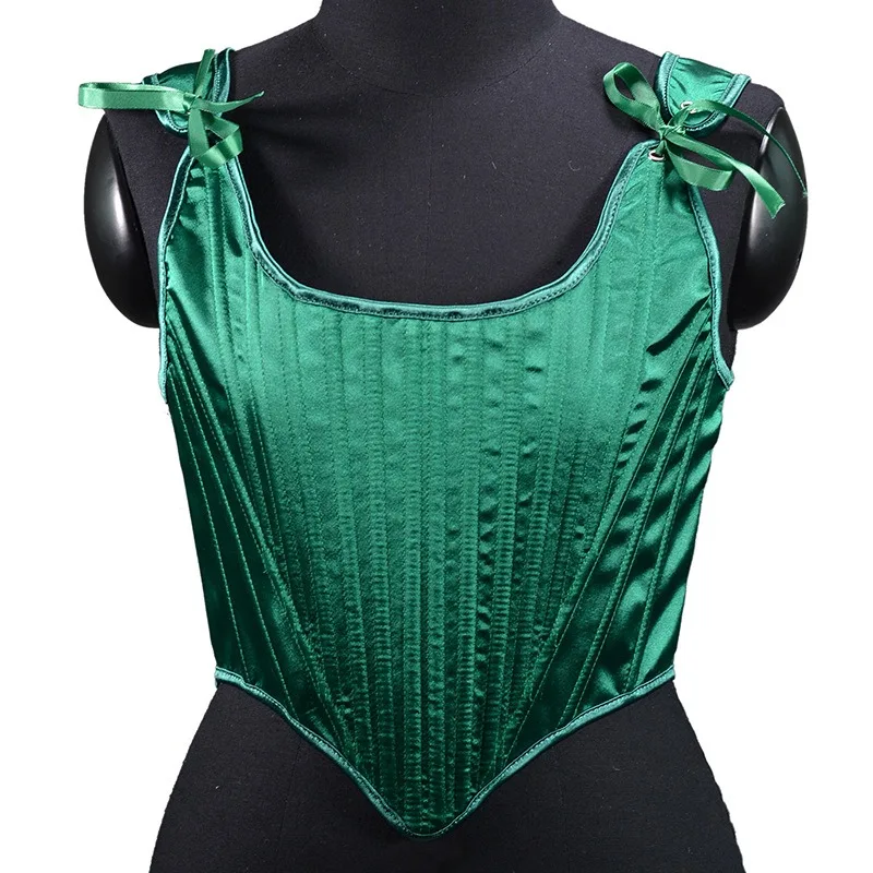 Satin Strap Corset Slim Fit Cropped Vest Herring Bone Design