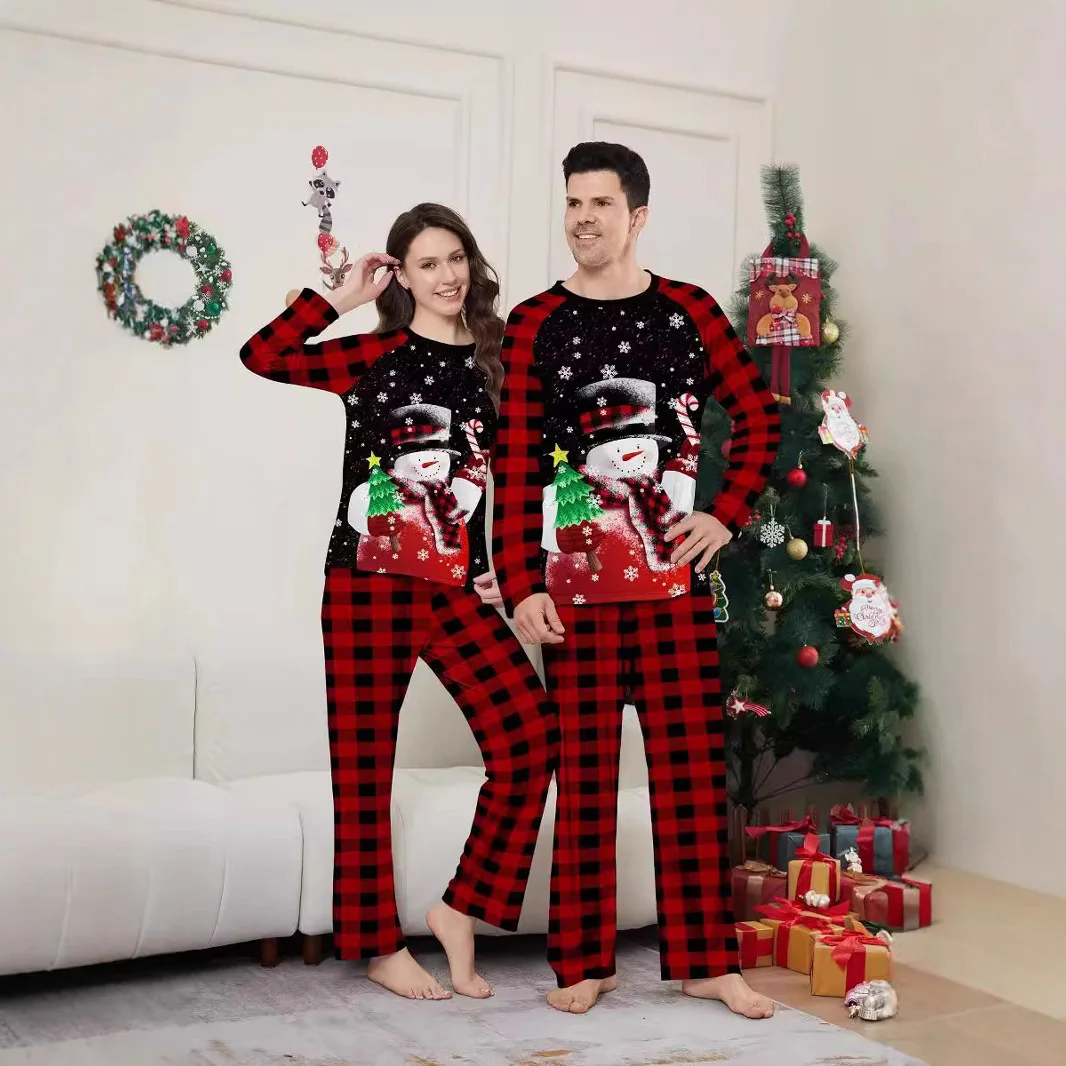 Xmas Family Outfit Pajamas New Year cartoon letter Christmas parent-child outfits, autumn /winter home wear sets, baby jumpsuits