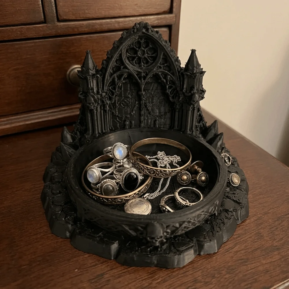 3D Printed Jewelry Storage Tray Black Creative Castle Jewelry Stand Retro Unique Gothic Style Decorative Tray Dressing Tables