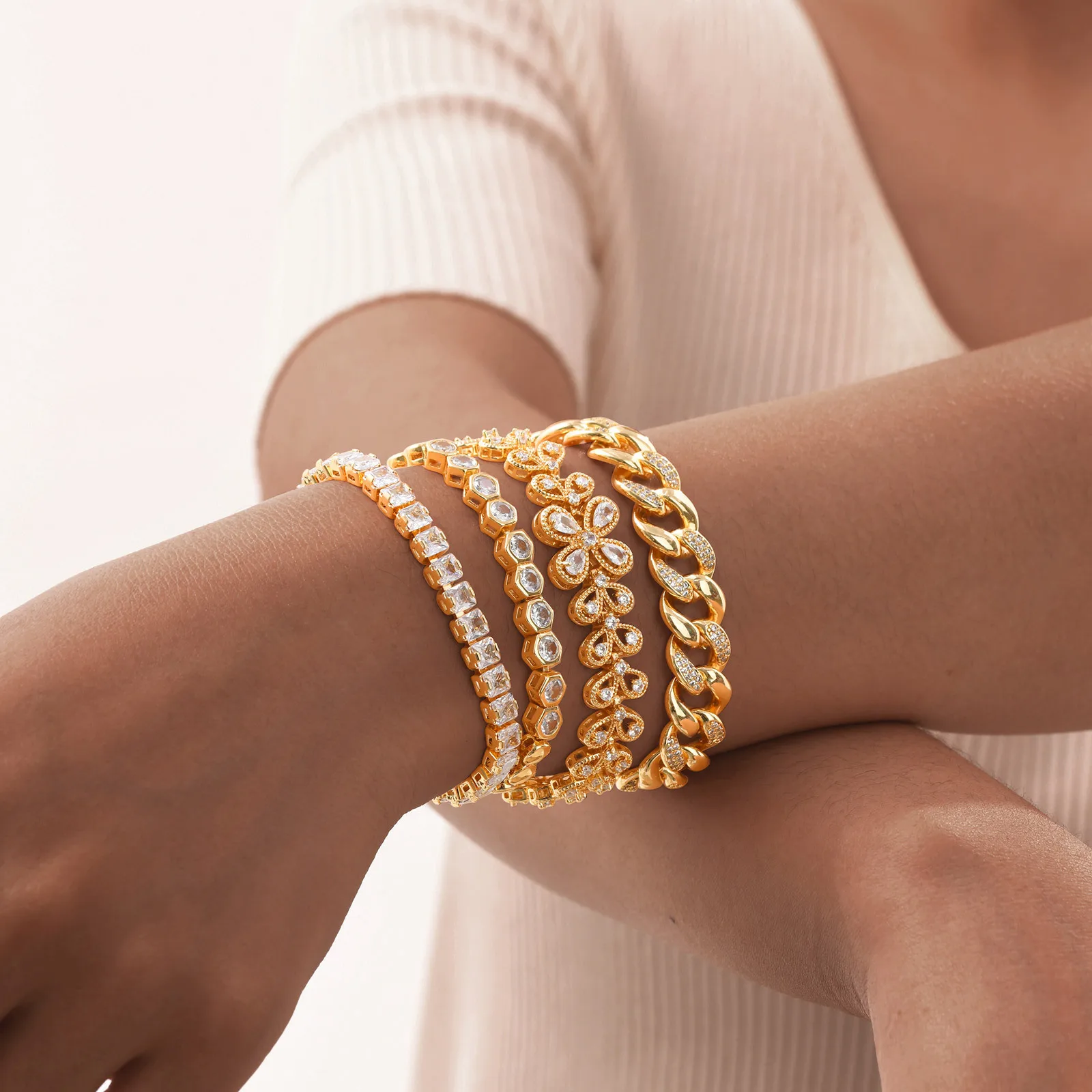 Cubic Zirconia Tennis Bracelet for Women, 18K Gold Plated Stainless Steel CZ Chain, Bridesmaid Jewelry Non Tarnish