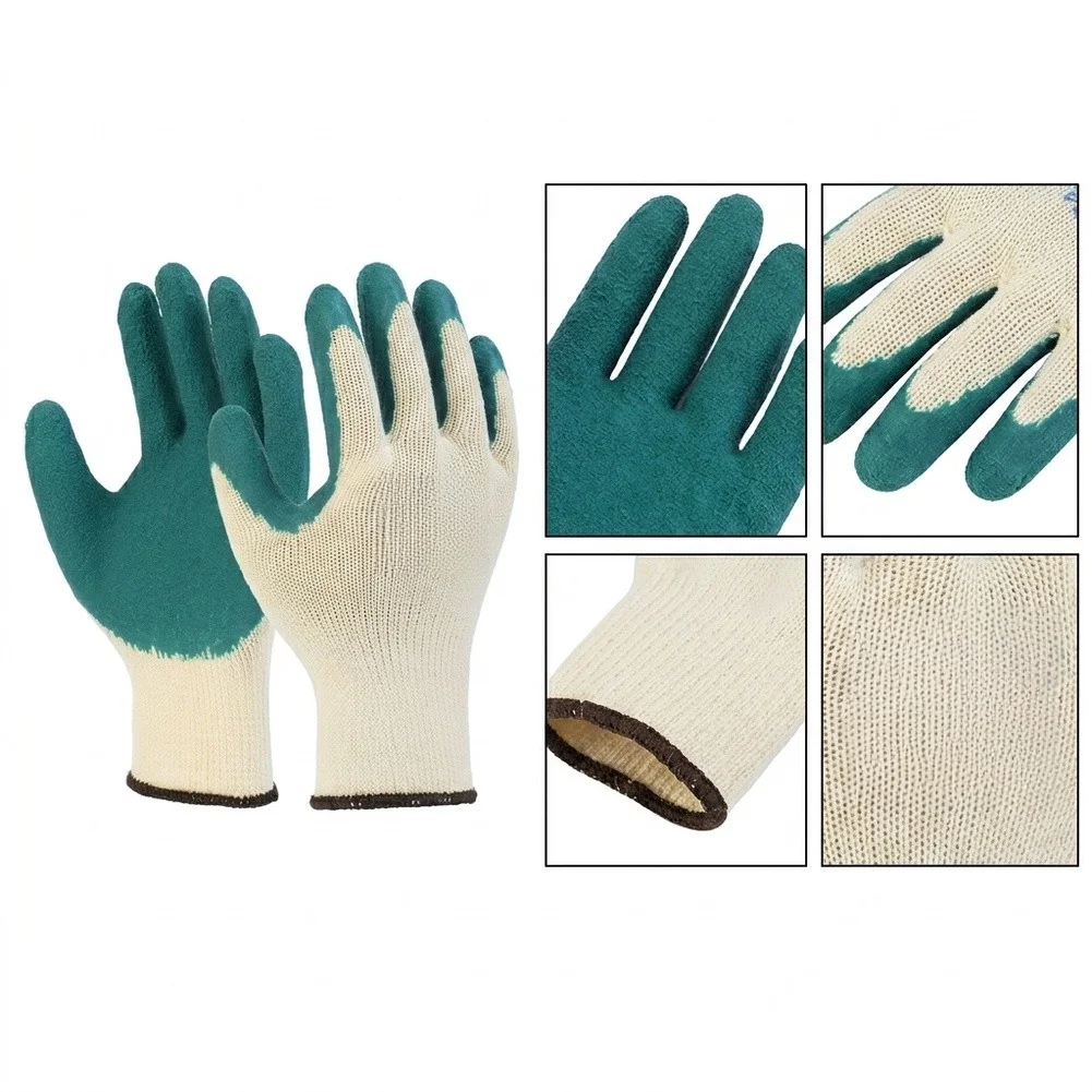 Breathable Rubber Work Gloves with Foamed Wrinkled Palm for Enhanced Grip Labor Protection Gloves White and Green