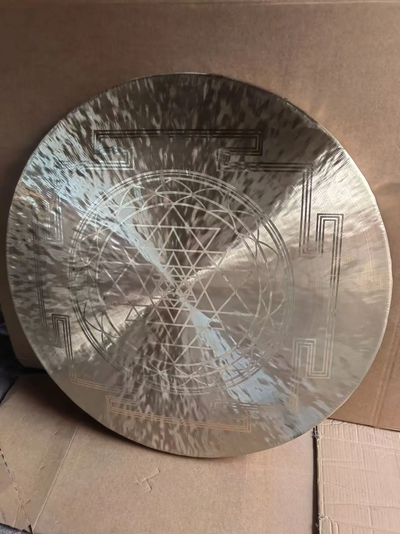 Arborea Sound Healing Gongs-Customized Sri Yantra White Chau Gong 45cm-90cm and Mallet Meditation Gong Long Sustain Percussion