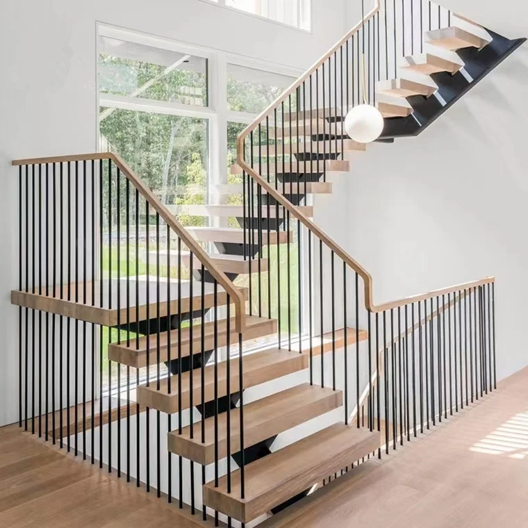 التخصيص عالية الجودة المنزل الطابق الجوز الدرج خشبية المحمولة درج خطوات رفع العائمة الخشب أحادية سترينجر الدرج #6