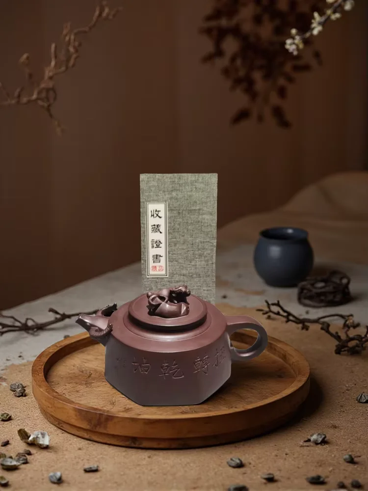 Yixing Purple Clay Pot Old Purple Mud Cow statue cover Turn the tide Bull's head Mouth pot teapot  kettle tea ceremony