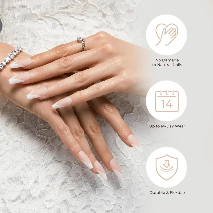 Presse chic sur les ongles pour un usage quotidien et des occasions spéciales Dashing Light White Amande Shape Taille moyenne avec 28 clous 2g N