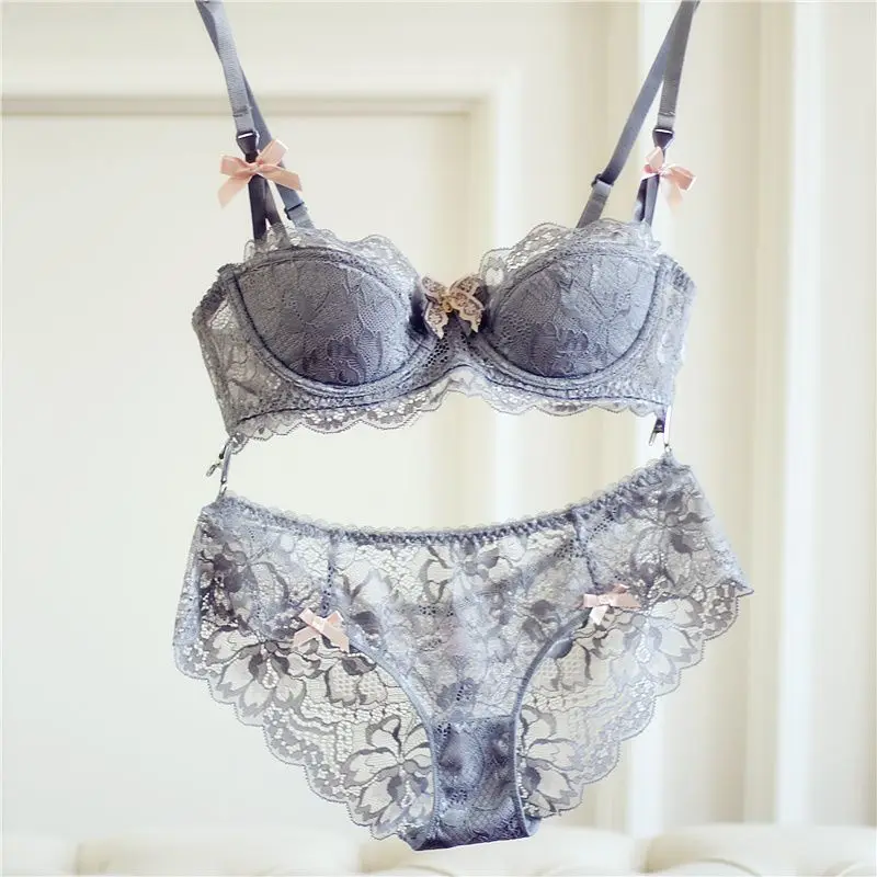 ヨーロッパとアメリカのセクシーな薄いハーフカップレースブラセット快適な通気性のあるたるみ防止アッパーブラジャーランジェリーガール