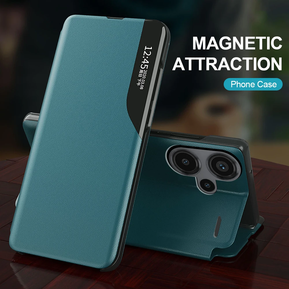 Smart Side View PU Leather Flip Case For Redmi Note13 Note 13 Pro+ Pro Plus 5G Magnetic Book Stand Coque Redmy Note13Pro 4G 5G