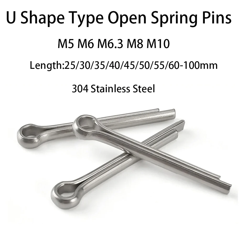 304 Stainless Steel U Shape Type Spring Pins M5 M6 M6.3 M8 M10 Split Clamp Open Elastic Pin Length 25/30/35/40/45/50/55/60-100mm