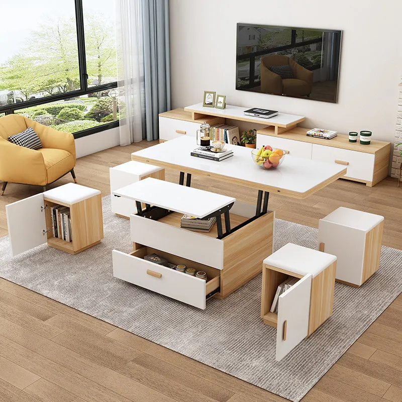 

Multifunctional coffee table dining table dual-purpose small apartment Nordic retractable folding coffee table TV cabinet combin