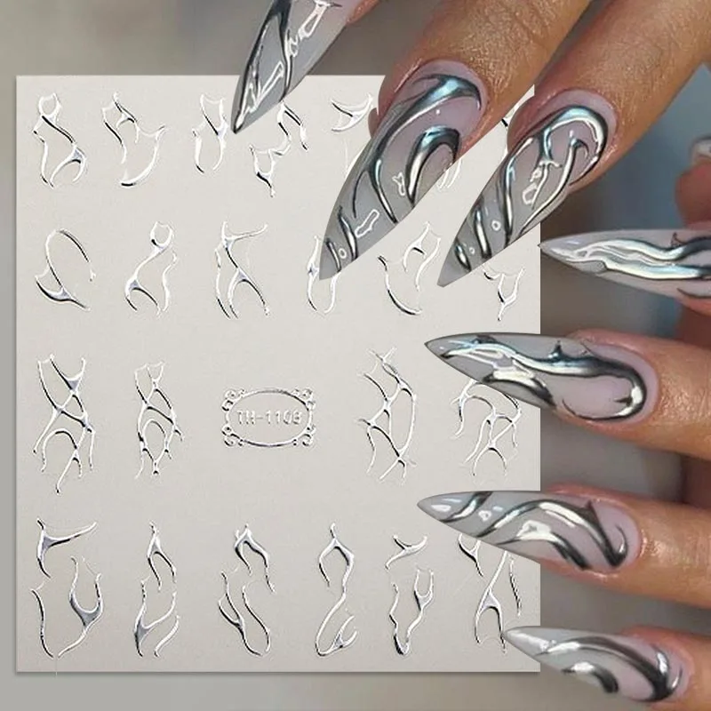 Pegatinas de uñas de línea de Metal 3D, cinta de líneas de rayas curvas doradas y plateadas, deslizadores de remolino, Gel adhesivo para manicura, calcomanías para decoración de uñas