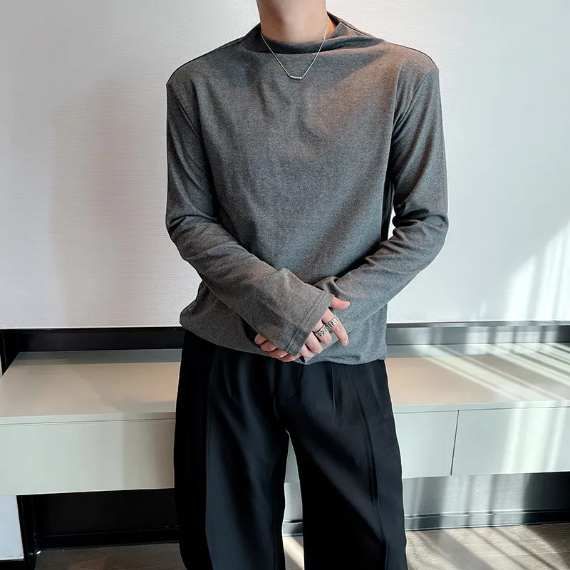 

Spring Autumn Men's Slim Fit Long Sve T-irt Pure Color Base Layer Loose Sle Faionable Casual Cotton Top