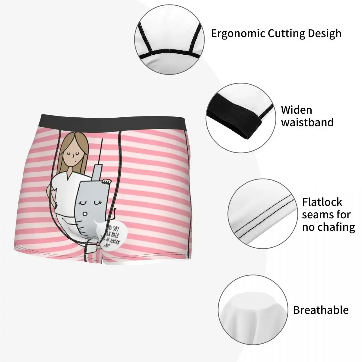 Cartoon Nurse Boxer Shorts para Homens, Impresso Em 3D, Cuidados De Saúde, Roupa Interior De Enfermagem, Calcinhas, Cuecas, Cuecas Macias