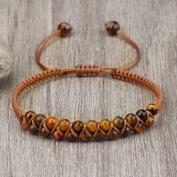Double Rows Braided Bracelets 4mm Tiger Eye Stone Beads Bangles For Women Men Handmade Adjustable Wristbands Fashion Jewelry