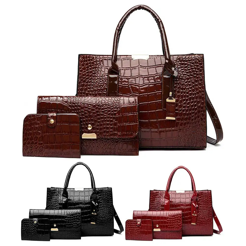 

Women Crocodile Texture Tote Bag Large Capacity Simple Crossbody Bag Solid Color Satchel Bag Female Bag with Clutch & Wallet