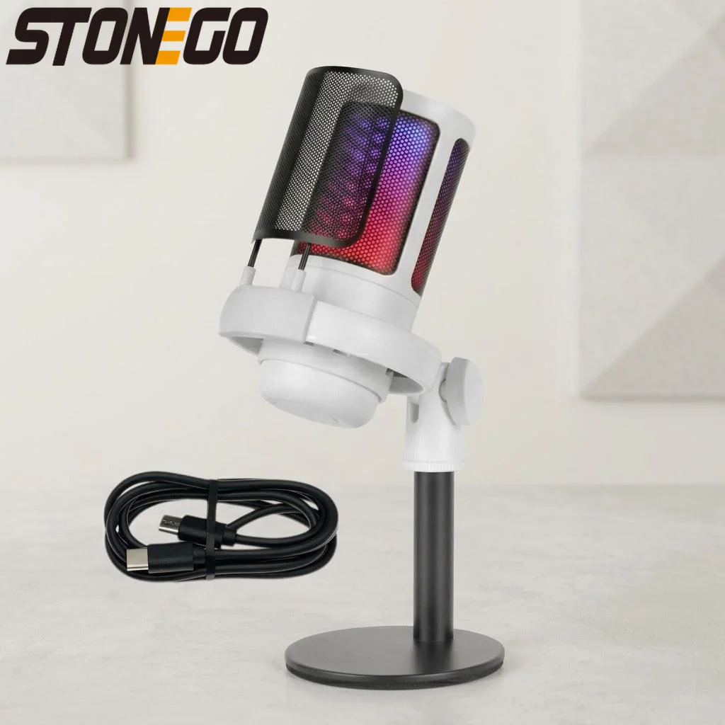 

Gaming USB Microphone for PC Streaming Podcast Condenser Mic with Quick Mute Pop Filter and RGB Indicator