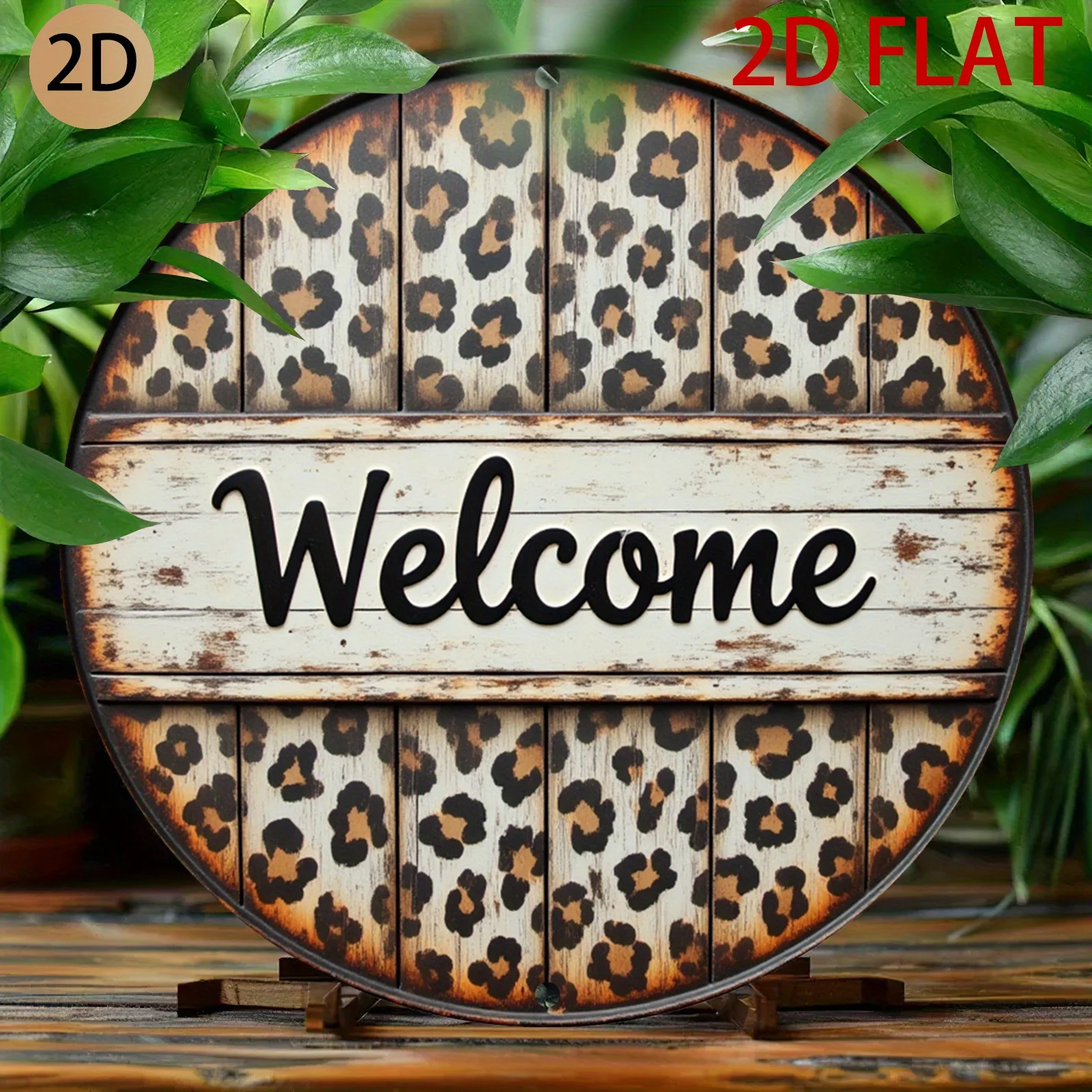 Vintage Leopard Print Welcome Metal Tin Sign Rustic Wall Decor for Home