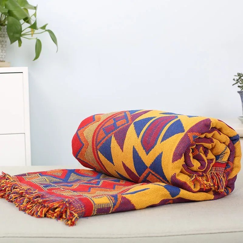 Bohemia Knitted Cotton Blanket Sofa Cover Reversible Bedspread Home Decor Jacquard Coverlet tablecloth,Camping, Office Blankets
