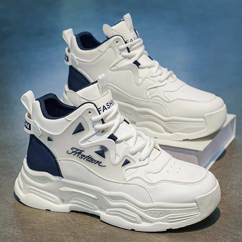 High Top Outdoor Wear-resistant PU Leather Footwear 2026 Autumn New Male Casual Shoes Fashion Anti Slip Men Sneakers Ankle Boots