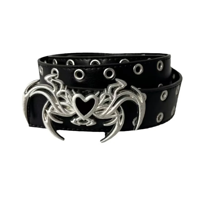 Sabuk Kulit Wind HeartPULeather Dua Sisi, Gaya Retro Street Fashion Wanita, Serbaguna, Pengetat Pinggang, Berpaku Rivet