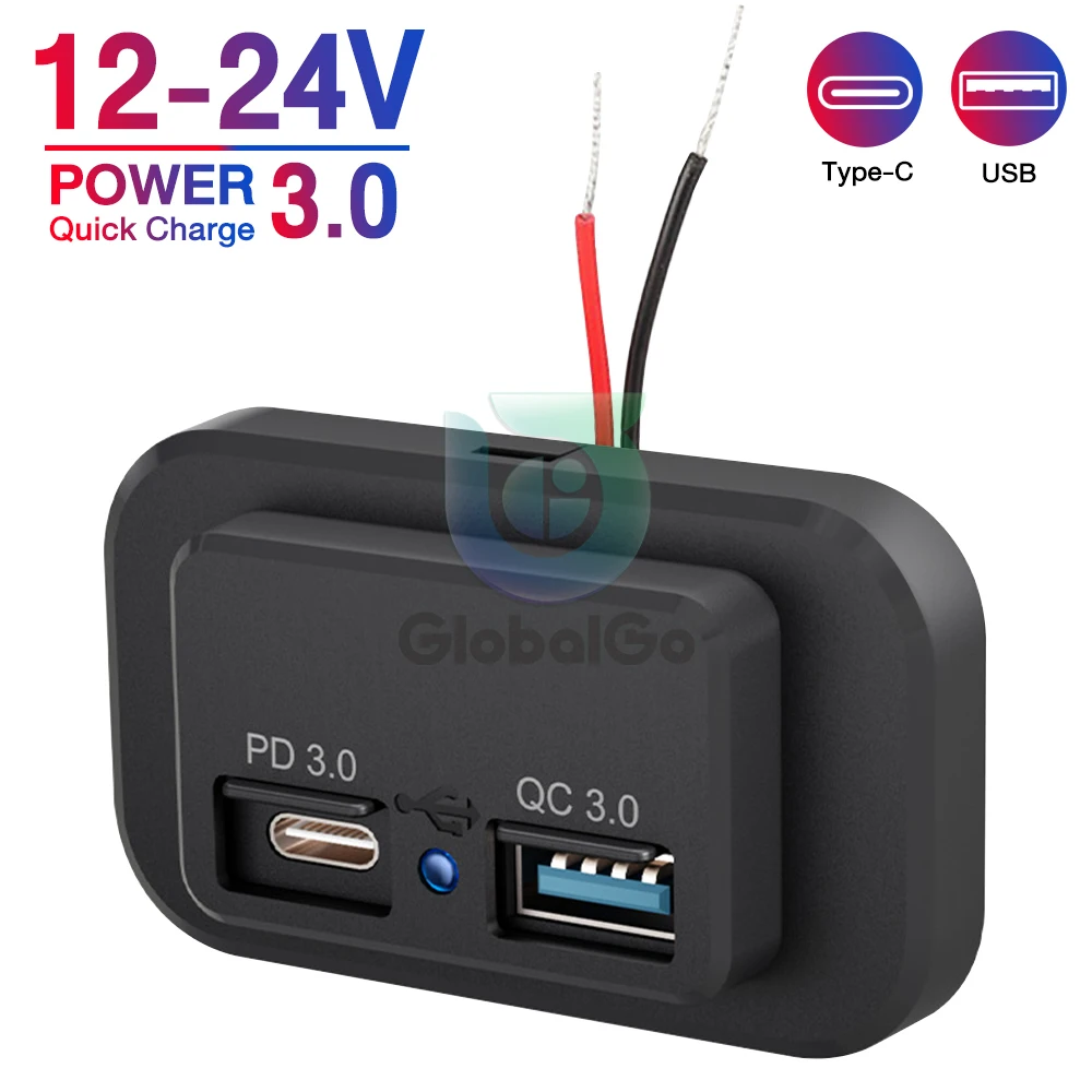 QC3.0 PD Car Charger Socket Quick Charge USB Type-C Charger Outlet Panel Power Adapter for Truck Camper Caravan 12/24V