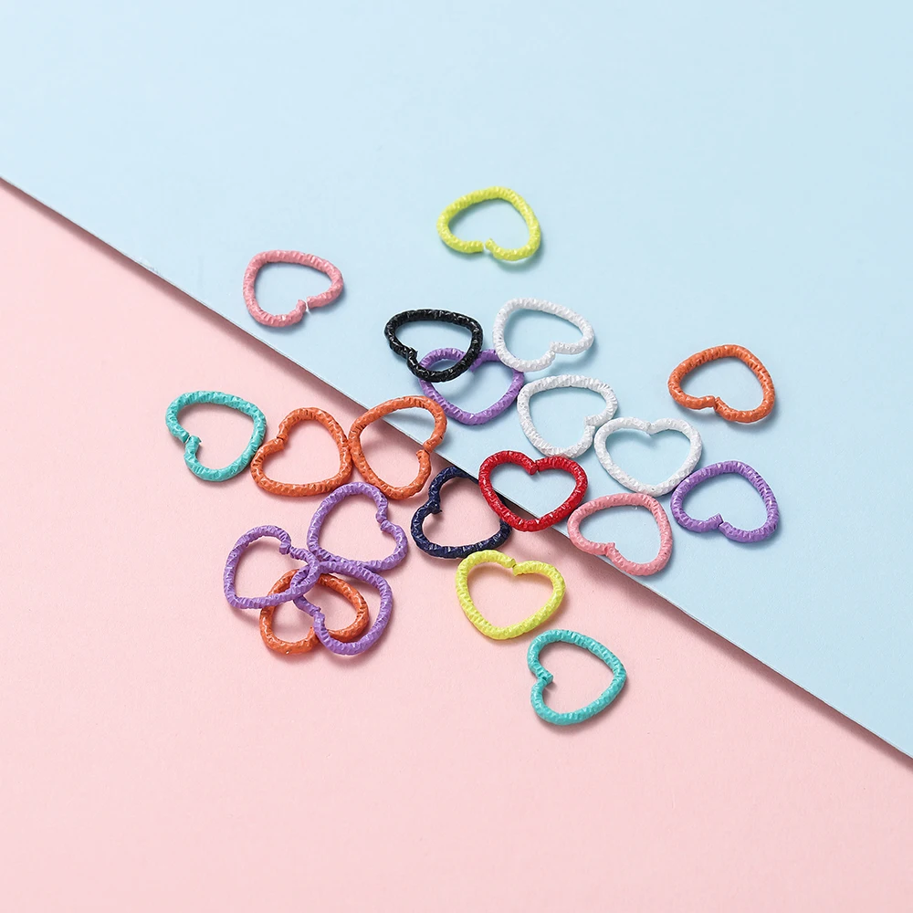 

50pcs/lot 14mm Heart Jump Rings Candy Color Open Split Rings Jump Rings Connector For DIY Jewelry Makings Findings Supplies