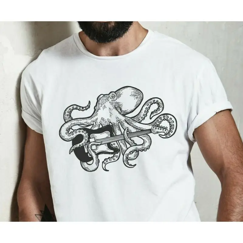 

Octopus Playing Guitar T Shirt Men's Funny Musician Guitarist