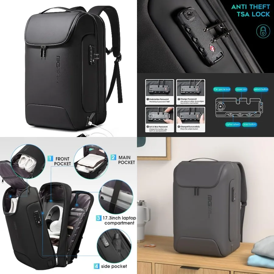 Men's Anti-Theft Backpack, Waterproof Fashion Travel Backpacks, High Tech Backpack with USB3.0 Charging Port, Business Laptop B