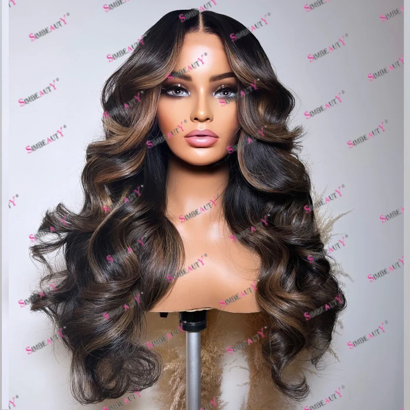 Top Quality Soft Natural Hairline Human Hair 360 Lace Frontal Wigs for Black Women 180Density Highlight Contrast Honey Brown Wig