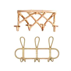 F68D Rattan Wall Hooks Kid Garments Rack Clothes Hat Coat Hanging Hook Rattan Hanger Bedroom Home Decorations