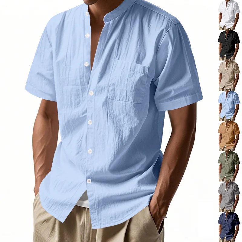 Men's Lightweight Hawaiian Shirts Cotton Linen Breathable Short Sleeve Shirts Vacation Beach Casual Summer Men Tops with Pocket