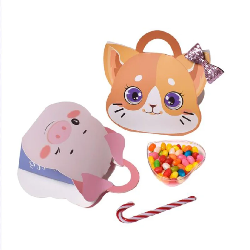 10/20PCS Jungle Safari Cat Pig Animal Candy Box Baby Shower Gift Box Children Birthday Favors Packaging Bag Party Supplies