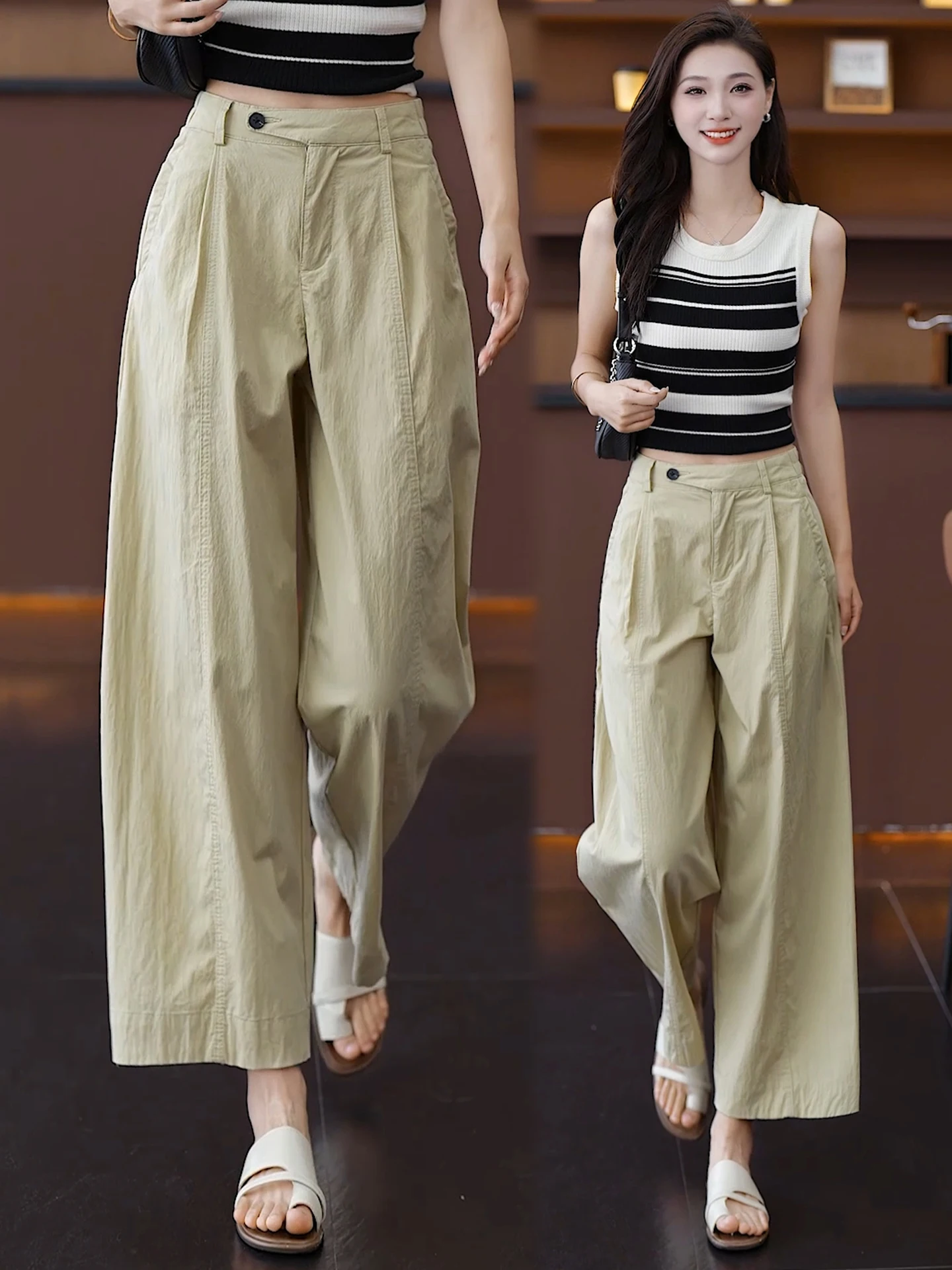 

High Waist Loose Fit Summer Thin New Style Women's Cotton Wide Leg Pants Casual Straight Cut Sun Protection Breathable...