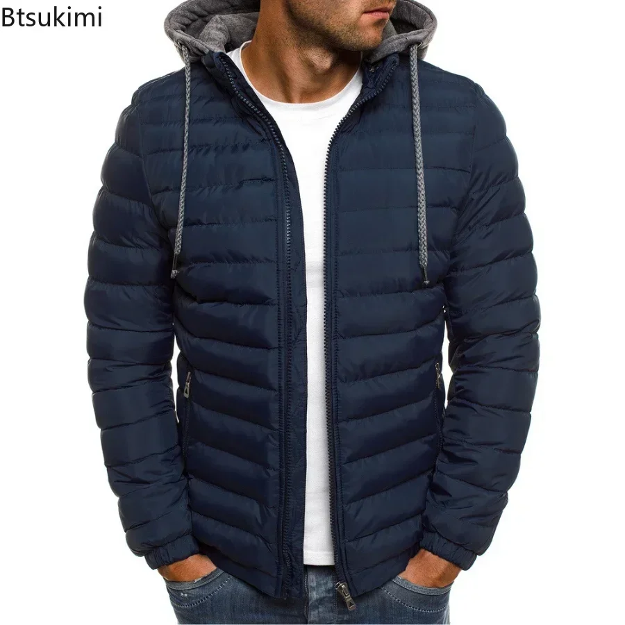 Casaco de algodão com capuz monocromático masculino, casaco masculino, roupas quentes casuais, sobretudo, streetwear, outono, inverno, novo