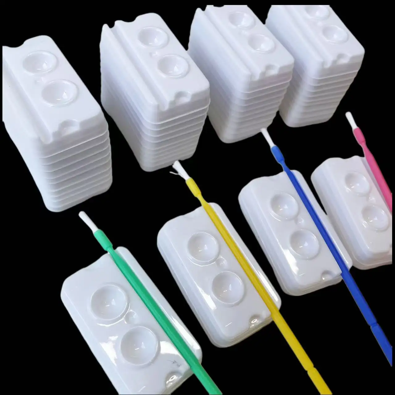 500/100PCS Dental Einweg Mischen Wells Bonding Harz Klebstoff Kunststoff Palette 2 Slots Applikator Trays Zahnmedizin Material