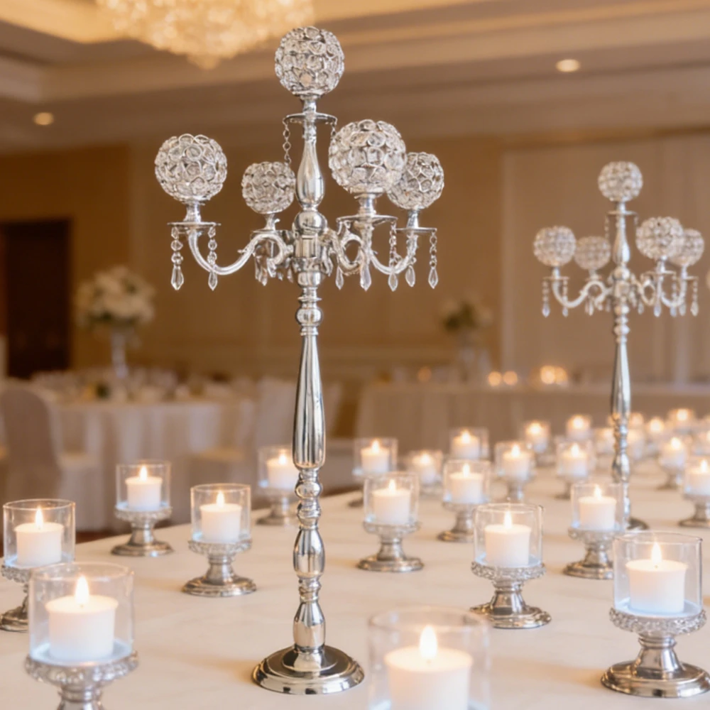 

8pcs 90-H120cm 5 Arms Tall Candelabra for Floor Tall Wedding Centerpiece Decorative Metal Candelabra for Decoration