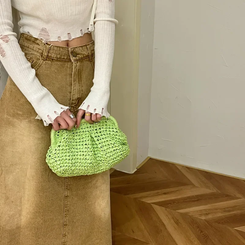 Women Hand Bags 2023 Niche Design Sense Straw Bag 2023 New Fashion Beach Style Crossbody Woven Casual Simple Women Bags