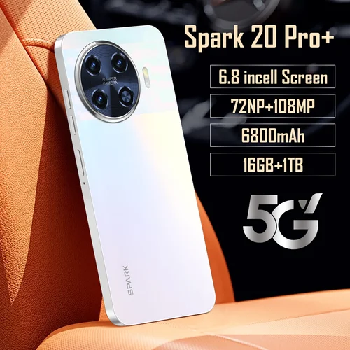 2025 Spark 20 Pro + 스마트폰 5G 6.8 인치, 안드로이드 14, Snapdragon8 Gen3, 10 코어 듀얼 SIM 휴대폰, 6800mAh 잠금 해제, 신제품 