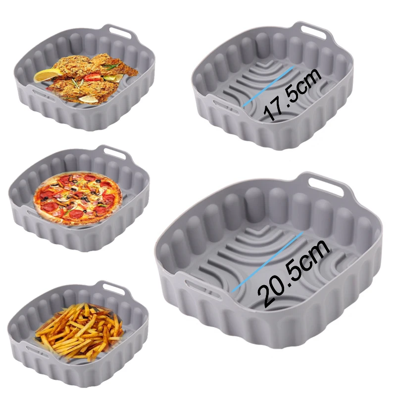 Large Air Fryer Silicone Basket Tray Resuable Square  Airfryer Grill Baking Mold Liner Kitchen Cooking Accessories