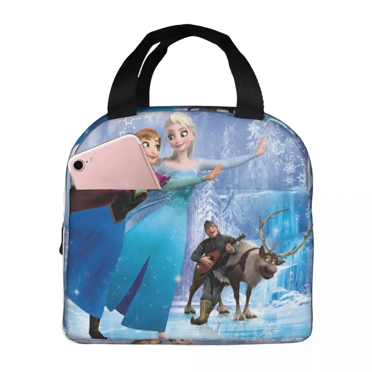 

Custom F-Frozenes Cartoon Thermal Insulated Lunch Bag Women Olaf Elsa Anime Resuable Lunch Tote for Travel Storage Food Box