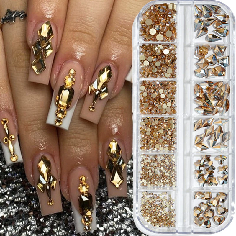 1/3 Boxen 3D AB Nail Art Strasssteine Gemischte Flatback Herz/Schmetterling/Tropfen/Runde Glas Nail Art Dekorationen DIY Maniküre Strass – Detail 2